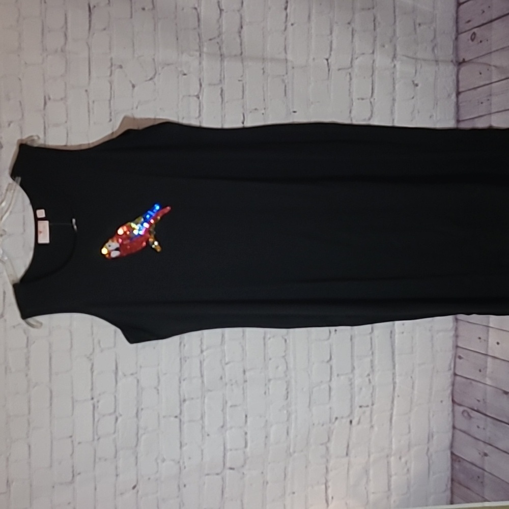 New Size 1X Black Maxi Dress Quacker Factory Sequin Parrot Sleeveless